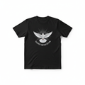 Black t-shirt with Deeper Impartation dove logo