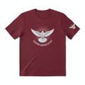 Burgundy t-shirt with Deeper Impartation dove logo